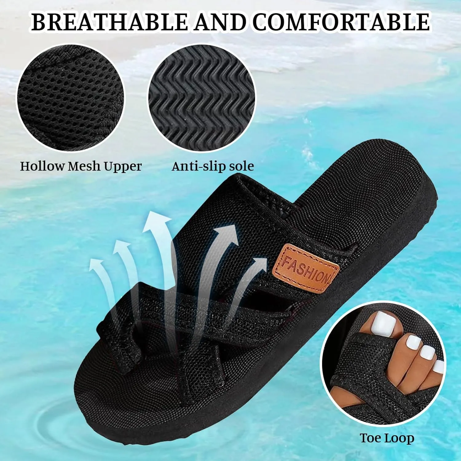 Women's Breathable Mesh Slide Sandals Avylays Orthopedic Arch Support Comfortable Non-Slip Beach Flats Slippers