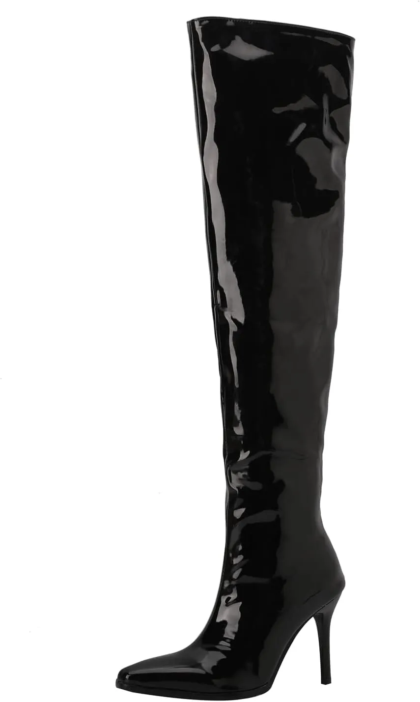 Womens Fashion 9CM High Heels Side Zipper Pointed Toe Over The Knee Boots Concise Knee High Booties