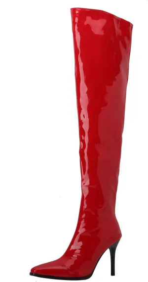 Womens Fashion 9CM High Heels Side Zipper Pointed Toe Over The Knee Boots Concise Knee High Booties