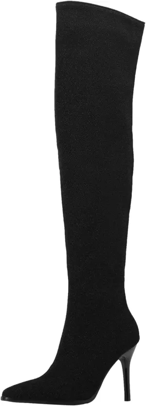 Womens Fashion 9CM High Heels Side Zipper Pointed Toe Over The Knee Boots Glitter Knee High Booties