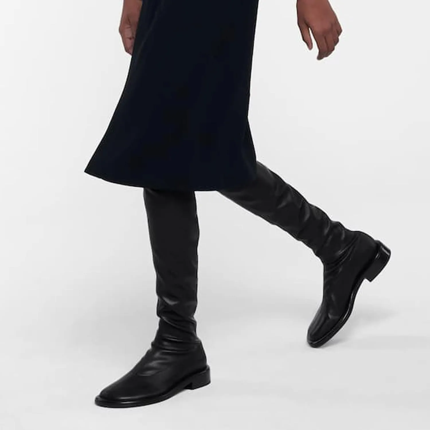 Women's Over The Knee Boots, Ladies Large Size Flat Heel Thigh High Boots Pull On Slimming Boots Low Heel Round Toe Comfortable Long Boots, 39 EU,Black