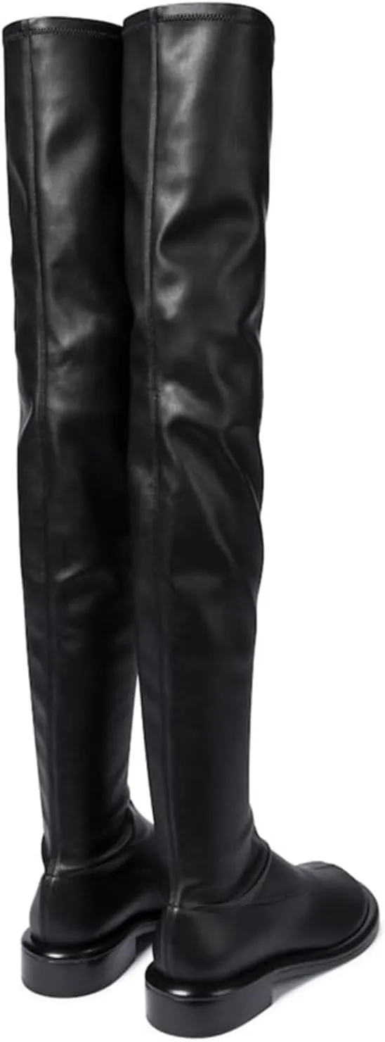 Women's Over The Knee Boots, Ladies Large Size Flat Heel Thigh High Boots Pull On Slimming Boots Low Heel Round Toe Comfortable Long Boots, 39 EU,Black