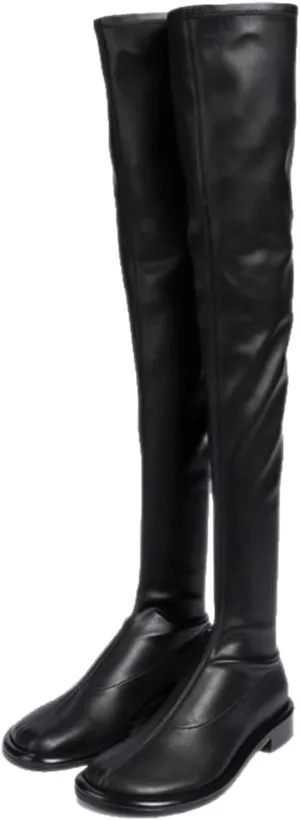 Women's Over The Knee Boots, Ladies Large Size Flat Heel Thigh High Boots Pull On Slimming Boots Low Heel Round Toe Comfortable Long Boots, 39 EU,Black