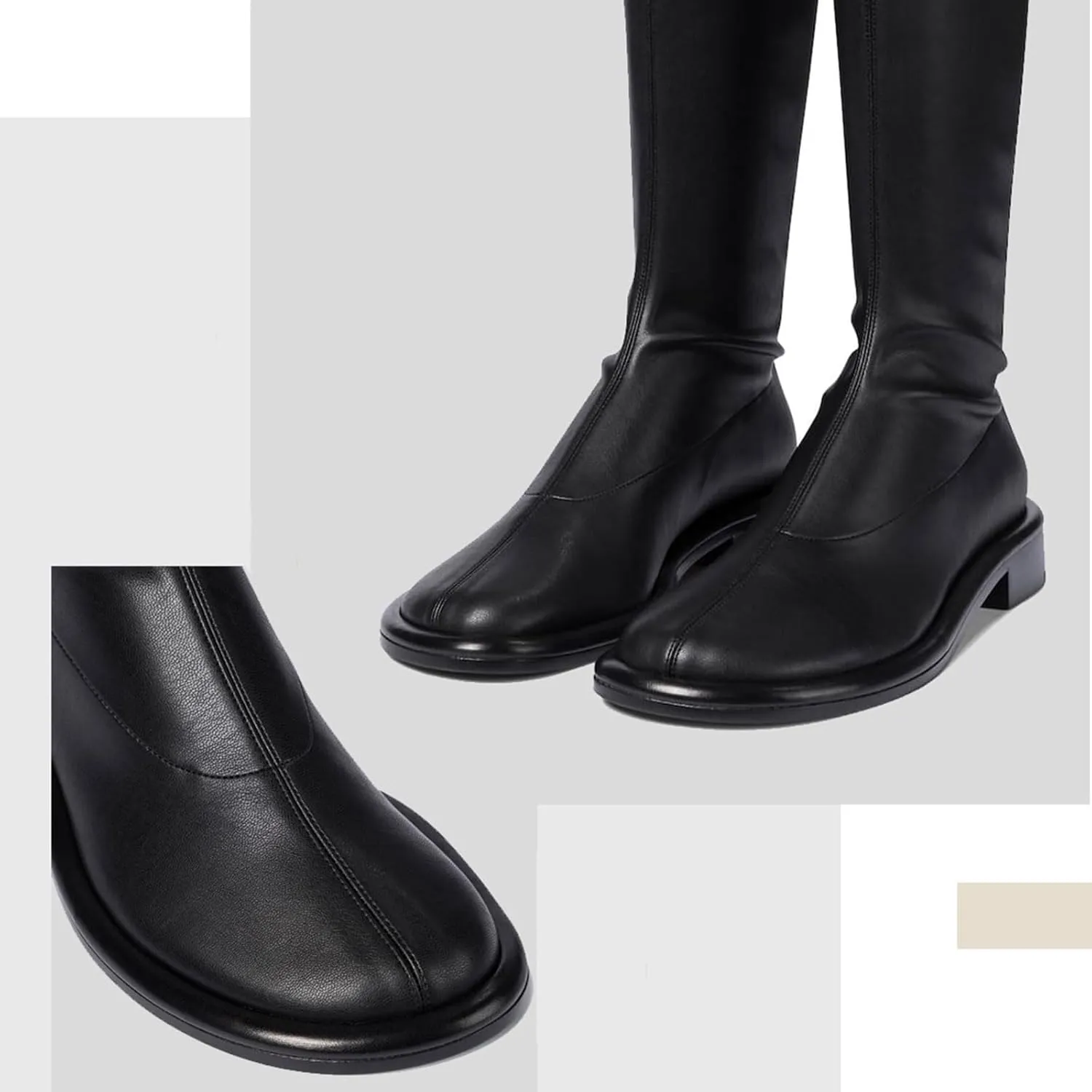 Women's Over The Knee Boots, Ladies Large Size Flat Heel Thigh High Boots Pull On Slimming Boots Low Heel Round Toe Comfortable Long Boots, 39 EU,Black