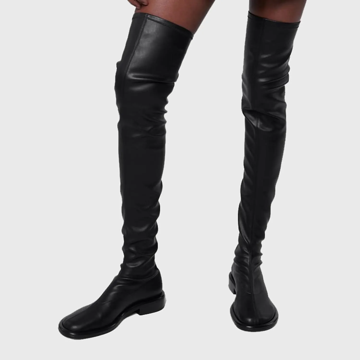 Women's Over The Knee Boots, Ladies Large Size Flat Heel Thigh High Boots Pull On Slimming Boots Low Heel Round Toe Comfortable Long Boots, 39 EU,Black
