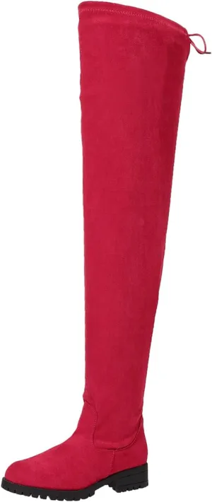 Women's Over The Knee Thigh High Chunky Low Flat Heel Boots Long Stretch Zipper Sexy Fall Fashion Boots Black Red Purple US5-11