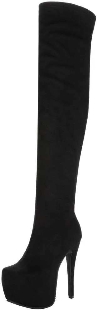 Womens Platform Thigh High Stiletto Heel Boots Round Toe Over The Knee Boots with Side Zipper