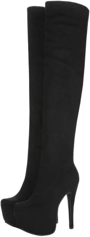 Womens Platform Thigh High Stiletto Heel Boots Round Toe Over The Knee Boots with Side Zipper