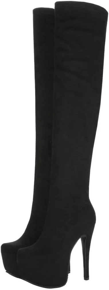 Womens Platform Thigh High Stiletto Heel Boots Round Toe Over The Knee Boots with Side Zipper
