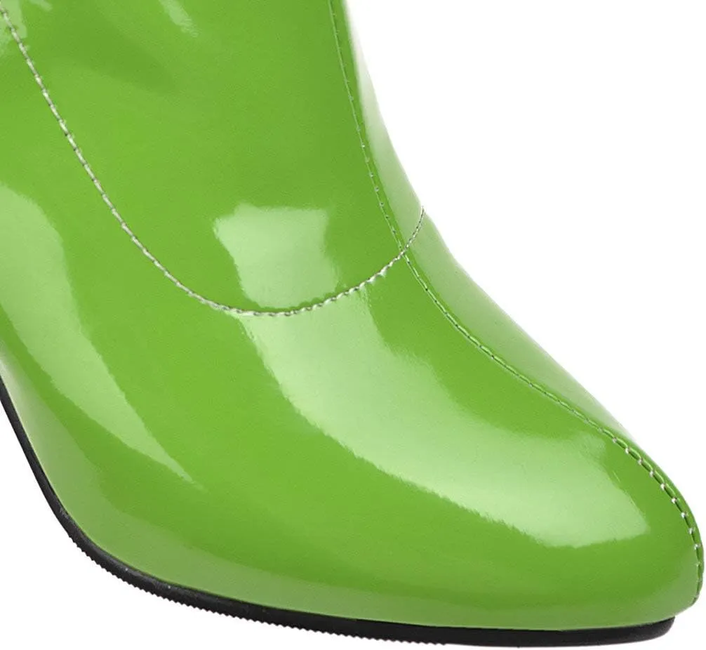 Womens Pointy Patent Leather Thigh High Block Heel Over The Knee Boots Zip Up