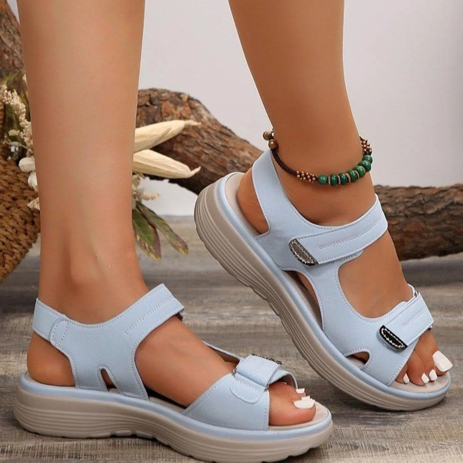 Women's Summer Sandals with Adjustable Strap Low Heel Comfortable Walking Shoes for Casual Outfits and Beach