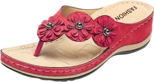 Women's Wedge Flip Flops Breathable Summer Beach Slippers Versatile Dressy Sandals Cushioned Slip-On Slides