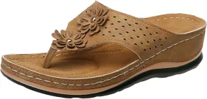 Women's Wedge Flip Flops Breathable Summer Beach Slippers Versatile Dressy Sandals Cushioned Slip-On Slides