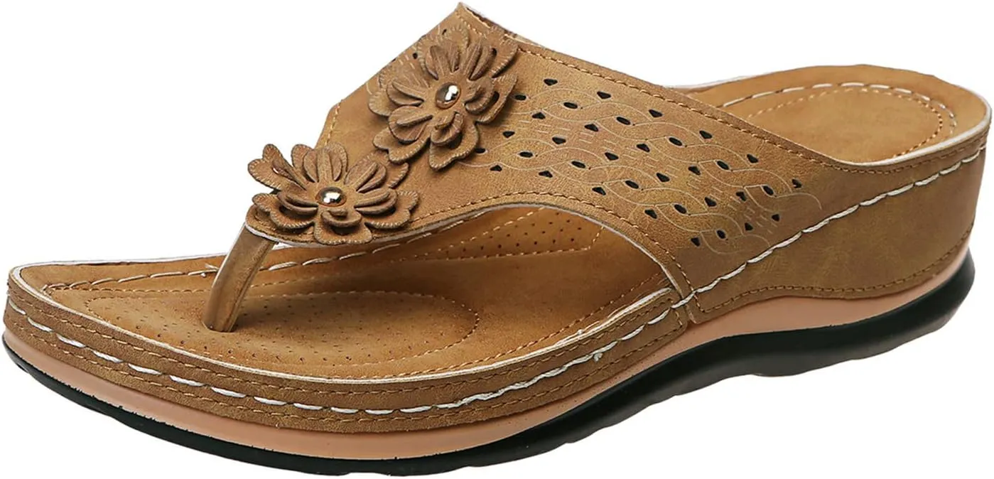 Women's Wedge Flip Flops Breathable Summer Beach Slippers Versatile Dressy Sandals Cushioned Slip-On Slides