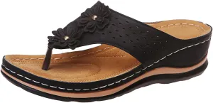 Women's Wedge Flip Flops Breathable Summer Beach Slippers Versatile Dressy Sandals Cushioned Slip-On Slides