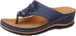Women's Wedge Flip Flops Breathable Summer Beach Slippers Versatile Dressy Sandals Cushioned Slip-On Slides