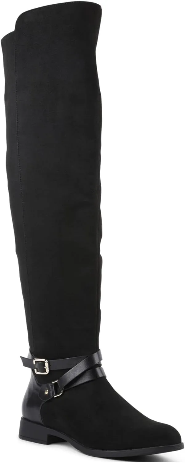 XOXO Womens Thames Leather Tall Over-The-Knee Boots Black 7 Medium (B,M)