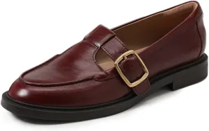 YDN Women's Chic Low Heel Loafers Round Toe Chunky Heels Adjustable Buckled T-Strap Daily Outfit Dressy Casual Formal Shoes Daily Size 4-16 US
