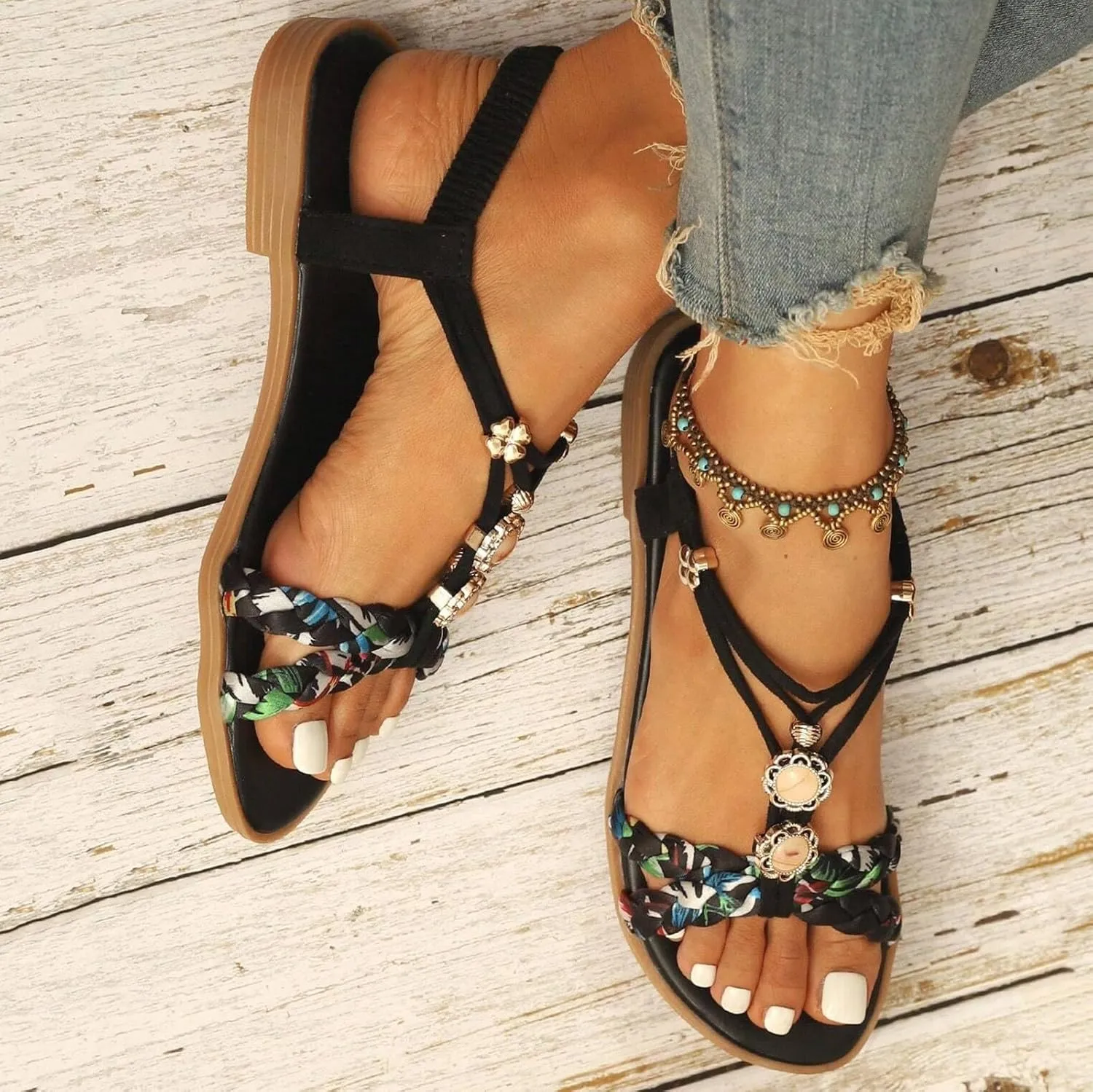 Yoga Mat Comfortable Flat Sandal for Women Splicing Soft Sole Breathable Shoes Comfortable Walking Sandals