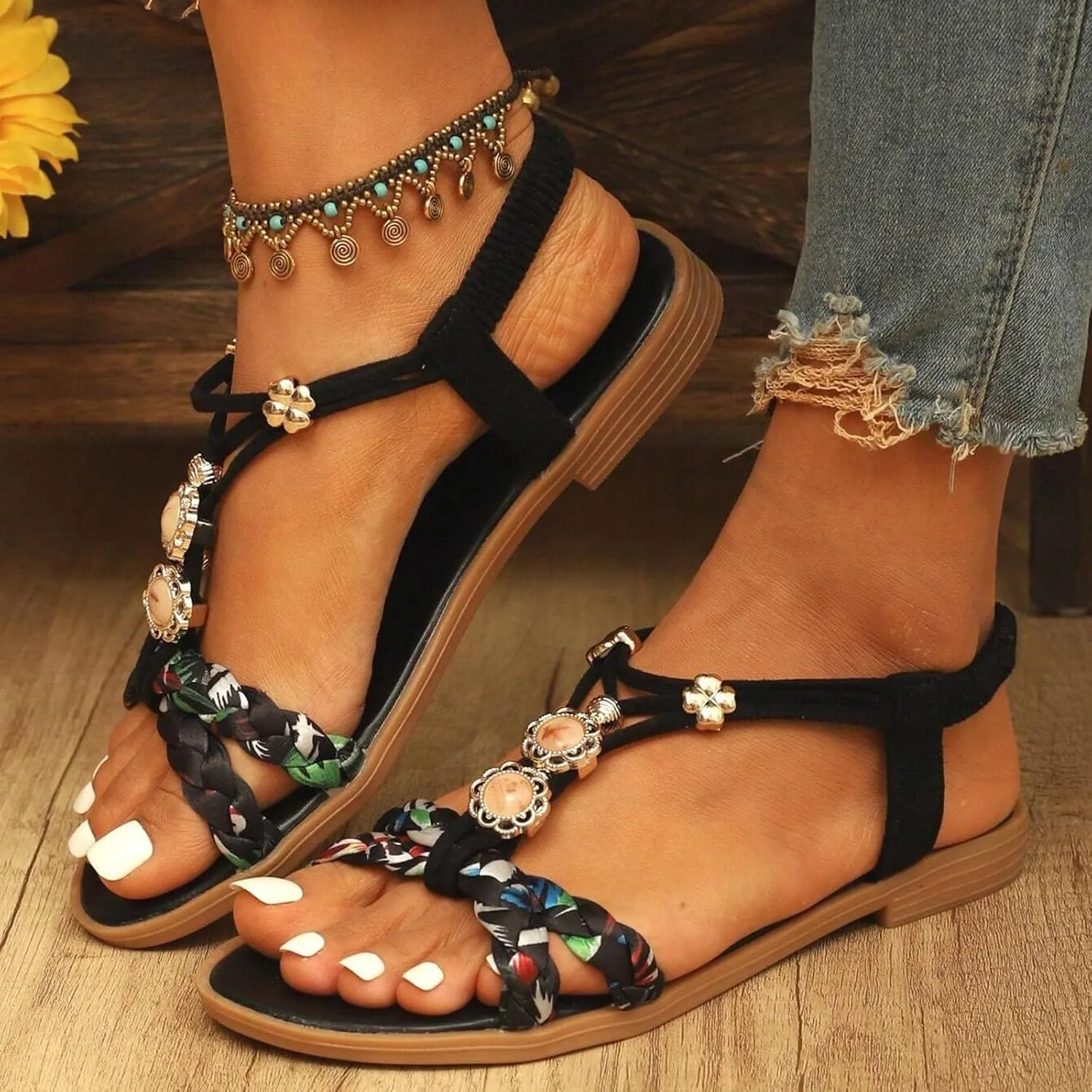 Yoga Mat Comfortable Flat Sandal for Women Splicing Soft Sole Breathable Shoes Comfortable Walking Sandals