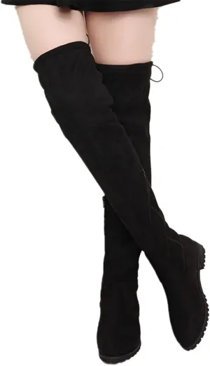 ZBYY Women's Comfy Suede Block Heel Side Zipper Back Lace Thigh High Over The Knee Boots Fashion Sexy Chunky Heel Boots