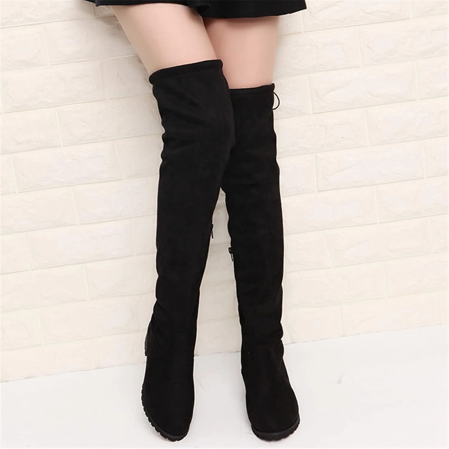 ZBYY Women's Comfy Suede Block Heel Side Zipper Back Lace Thigh High Over The Knee Boots Fashion Sexy Chunky Heel Boots