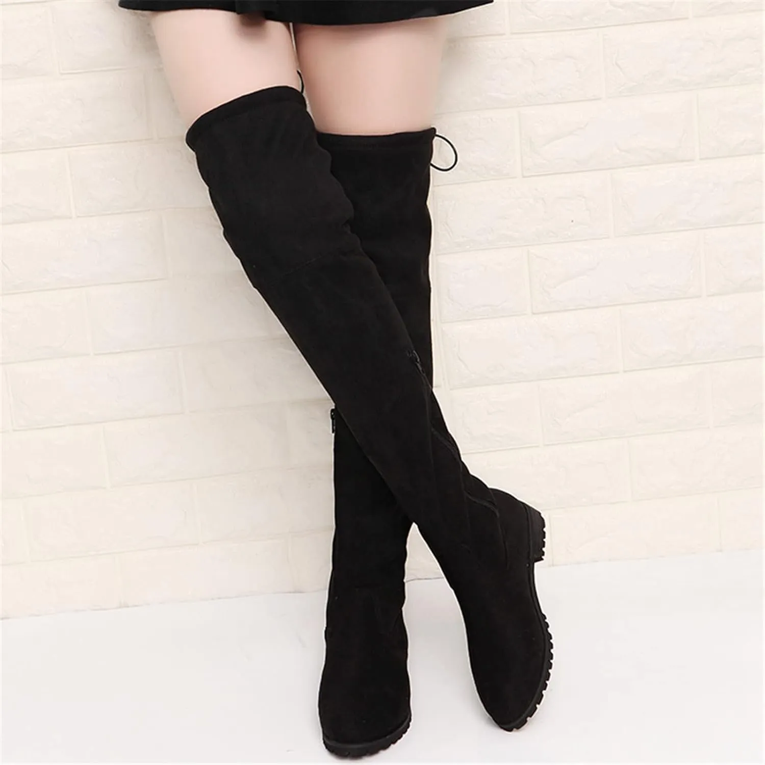 ZBYY Women's Comfy Suede Block Heel Side Zipper Back Lace Thigh High Over The Knee Boots Fashion Sexy Chunky Heel Boots