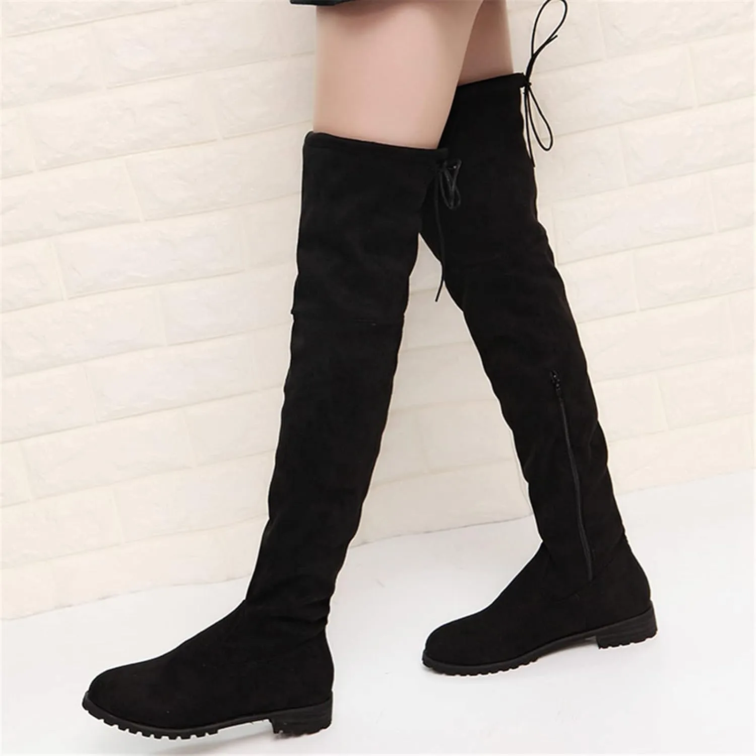 ZBYY Women's Comfy Suede Block Heel Side Zipper Back Lace Thigh High Over The Knee Boots Fashion Sexy Chunky Heel Boots