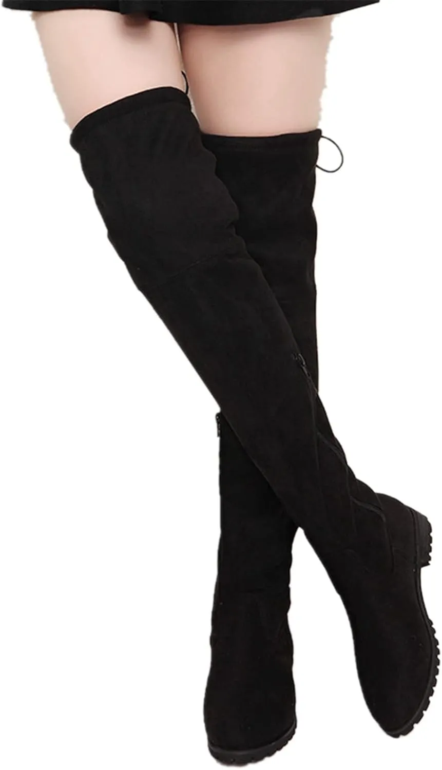 ZBYY Women's Comfy Suede Block Heel Side Zipper Back Lace Thigh High Over The Knee Boots Fashion Sexy Chunky Heel Boots