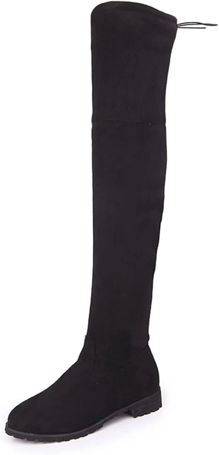 ZBYY Women's Comfy Suede Block Heel Side Zipper Back Lace Thigh High Over The Knee Boots Fashion Sexy Chunky Heel Boots